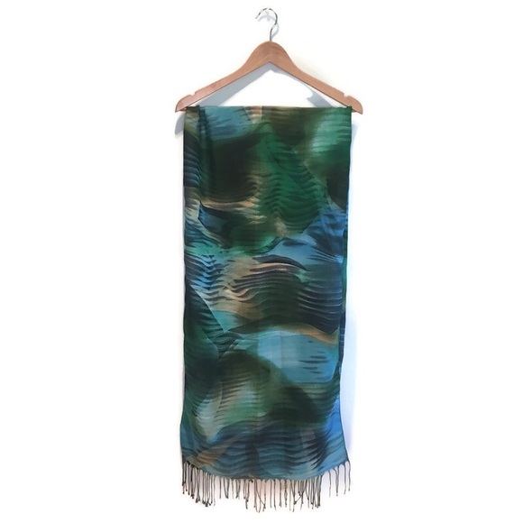 Scarf with abstract pattern in blues & green - Picture 6 of 10